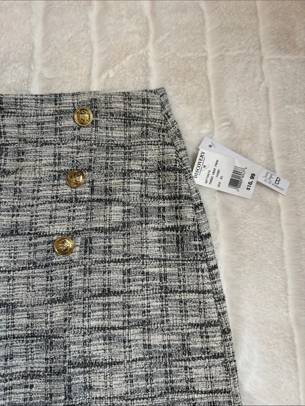 NWT Tweed Plaid Mini Skirt with Gold Buttons - Black & White